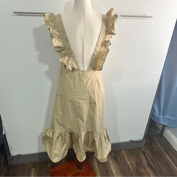Urban Outfitters Size Medium Tan Square Neck Ruffle Midi Dress Neutral Rustic - Picture 3 of 12